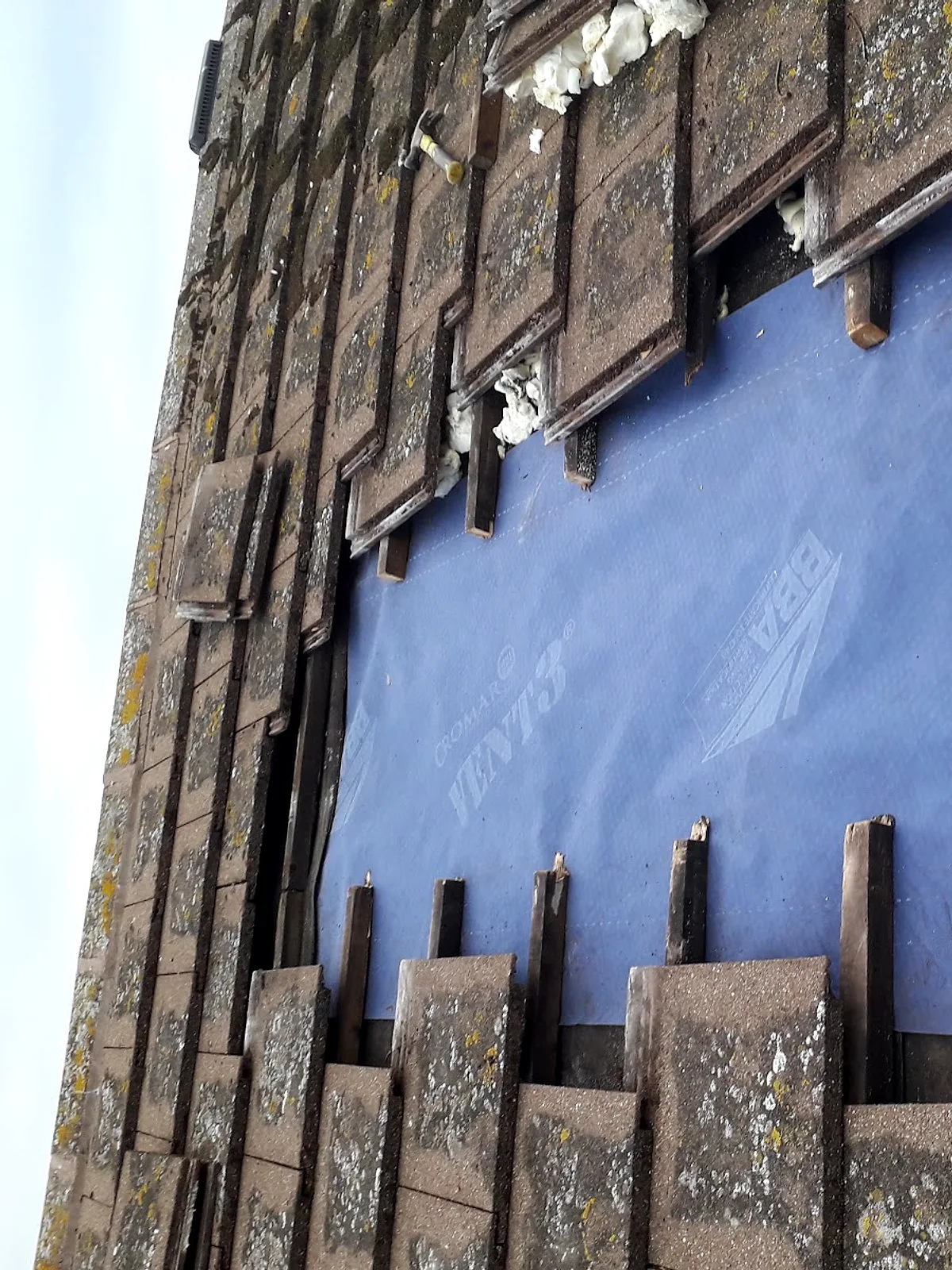 Roof stripped back to the membrane